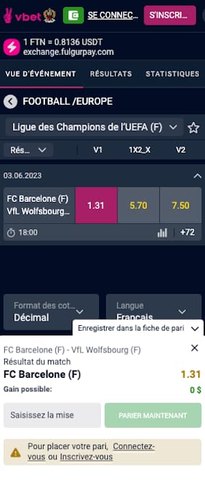 vbet coupon de pari 