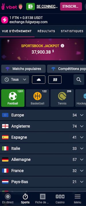 Vbet sur mobile