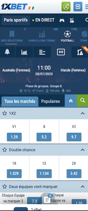 cotes australie femmes vs irlande femmes 