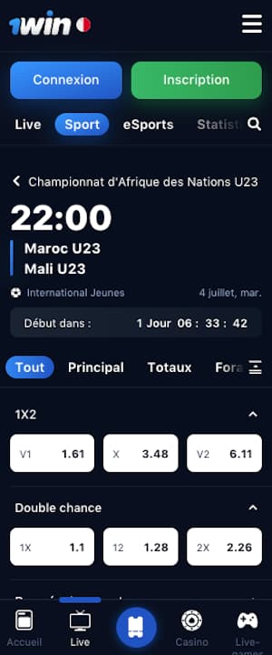 Miser Maroc u23 vs mali u23 avec 1win