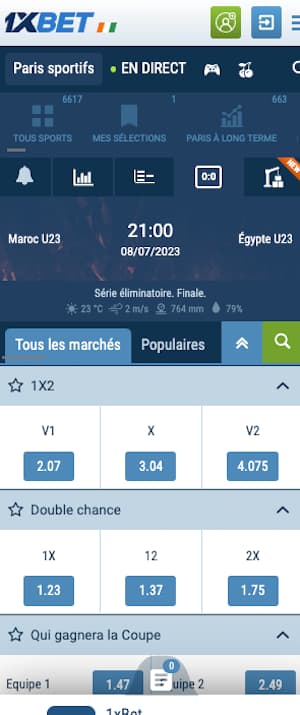 cotes maroc u23 vs egypte u23