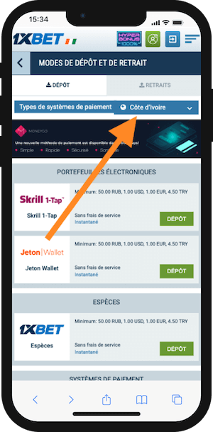 1xbet cote d ivoire paiement