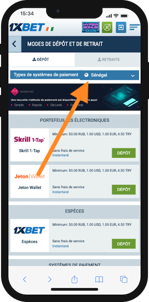 1xbet senegal paiement sur mobile