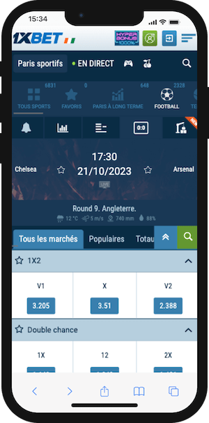 cotes chelsea vs arsenal avec 1xbet