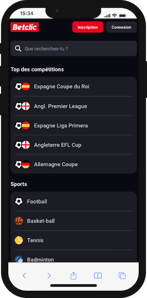 betclic menu sur mobile