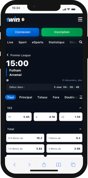 cotes fulham vs arsenal avec 1win