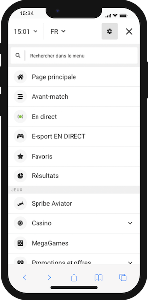 megapari menu sur smartphone