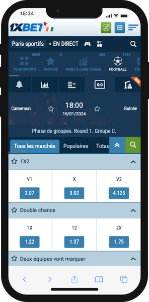 cotes cameorun vs guinee sur 1xbet