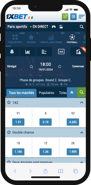 cotes enegal vs cameroun sur 1xbet