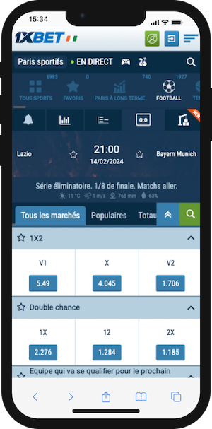 cotes lazio vs bayern sur 1xbet