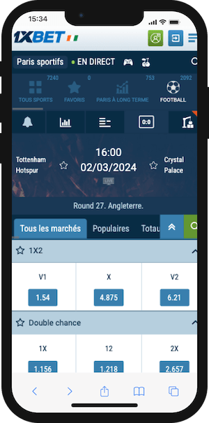 cotes tottenham vs crystal palace sur 1xbet