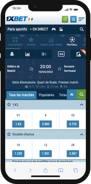 parier atletico madrid vs dortmund avec 1xbet