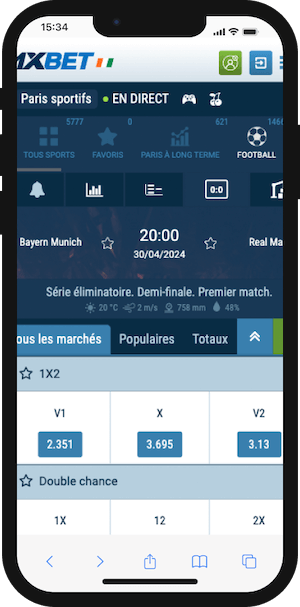 parier bayern vs real madrid sur 1xbet