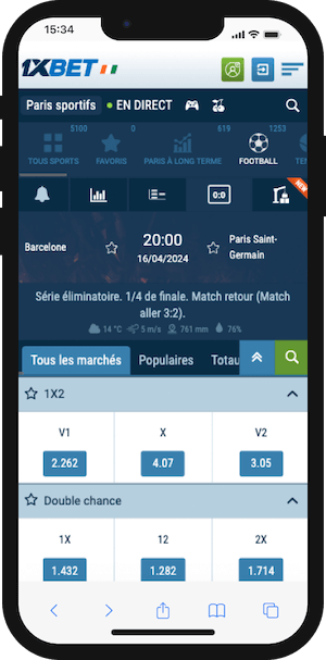 cotes barcelone vs psg sur 1xbet