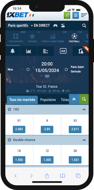 cotes nice vs psg sur 1xbet