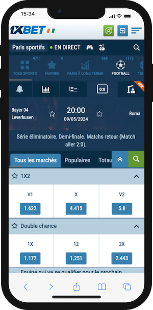 cotes leverkusen vs as rome sur 1xbet