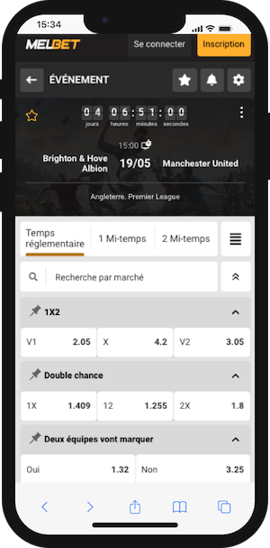 cotes brighton vs manchester united avec melbet