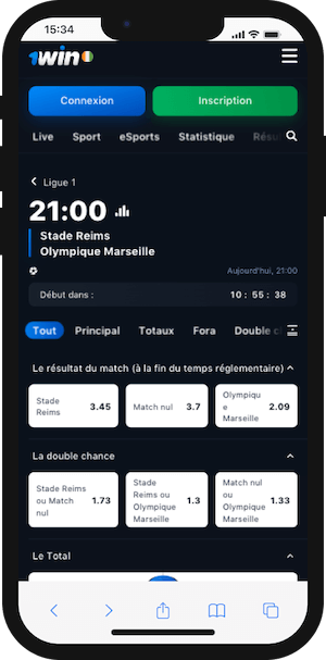cotes reims vs marseille sur 1win
